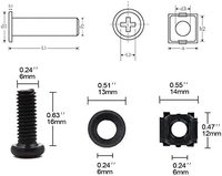 Kit d'écrous et de vis M6 x 16 mm pour montage de rack de serveur, en acier au carbone noir