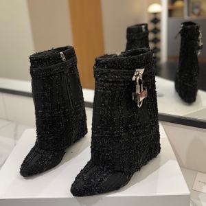 Ladies <b>Black</b> Sexy Stiletto Shoes Pointed <b>Toe</b> <b>Heels</b> Women <b>Open</b> Pointy <b>Toe</b> Genuine leather High <b>Heel</b> Knitting Boots Dress shose - Product Image 6