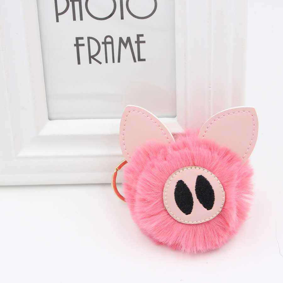 8cm Cartoon Pig Fluffy KeyChain Faux Rabbit Fur Ball Car Bag Key Rings  Plush Pompom Pig Key Chains Bag Charm Accessories Pendant