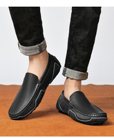 Chaussures de conduite en cuir véritable grande taille à enfiler avec semelles respirantes et flexibles