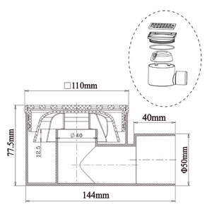 WaiiHO 030 Rejilla de desagüe de suelo cuadrada moderna de 4 pulgadas de salida, acero inoxidable 304 pulido, electrochapado, con marca de agua - Product Image 2