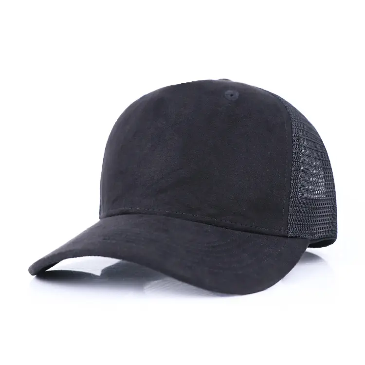 Qianzun Manufacturer high quality black blank bulk trucker hats wholesale plain 5 panel suede trucker cap