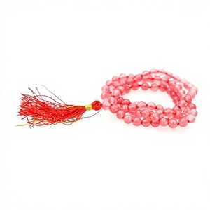 Collier de prière en résine de quartz rose de qualité supérieure, perles transparentes, tasbih, meilleur chapelet musulman, bijoux à pompon rouge pour unisexe - Product Image 1