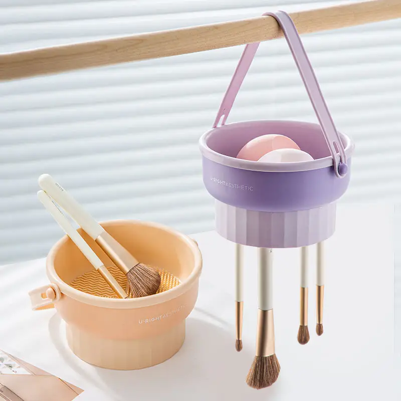 Éponge de maquillage multifonctionnelle en silicone souple, nettoyeur d'outils de lavage, étui de rangement lavable pour le séchage des œufs.