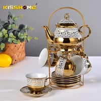 Set Teh Kopi, Aksesori Espresso Mewah Gaya Eropa, Cangkir Keramik Bunga Warna-warni 100ML Berlapis Emas
