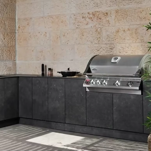Armoire de cuisine extérieure moderne en acier inoxydable 304 de qualité supérieure avec finition laquée verre réfrigérateur éclairage LED évier dosseret - Product Image 1