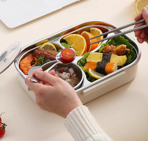4-Compartment Metal <b>Snack</b> Organizer Stainless Steel Lunch Box with Leakproof Condiment <b>Container</b> - Product Image 6