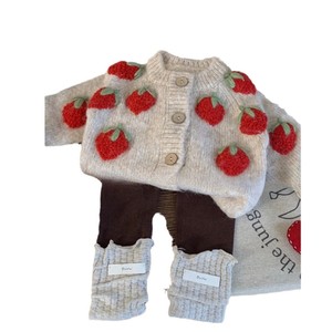 Strawberry Knitted Cardigan Two-Piece Set For Girls Autumn Thickening Cotton Kids Outfit - Product Image 5