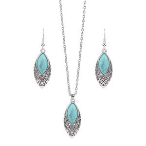 Ensemble collier et boucles d'oreilles en alliage plaqué argent et howlite turquoise, forme goutte d'eau, style bohème chrétien pour femme, vente en gros - Product Image 5