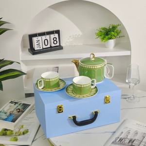 Service à thé 5 pièces de style européen de luxe, best-seller, en céramique, avec soucoupe en porcelaine et fouet en bambou pour un usage domestique - Product Image 4