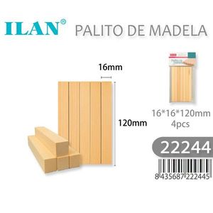 ILAN Set di 4 Bastoncini in Legno 16x16x120mm per Lavori Artigianali - Product Image 1
