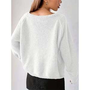 Pull ample à col large et épaules tombantes pour femme, en tricot, manches longues, couleur marron café - Product Image 5