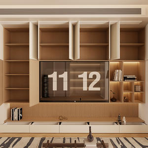 Meuble TV Chen Le couleur crème, combinaison de meubles de rangement en bois massif sur pied pour salon - Product Image 3