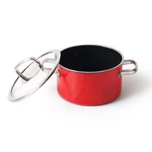 Marmite classique en acier inoxydable émaillé avec couvercle en verre, doubles poignées, compatible induction, rouge et jaune, pour cuisine domestique - Product Image 3