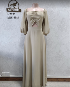 Robe longue à manches lanternes et taille cintrée en Spandex, style ethnique Saoudien et Dubaïote, légère, élégante, pour filles, idéale pour les vacances et les tenues décontractées - Product Image 3