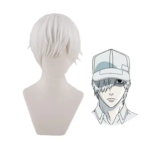 Anime Cells at Work White Blood Cell Short White Cosplay Wigs Peluca Synthetic Anime Heat Resistant Hair