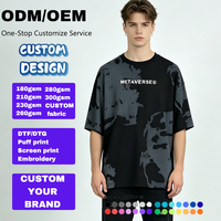 T-shirt oversize tie-dye pour homme, noir et gris, en coton délavé épais, avec col ras du cou côtelé, épaules tombantes et ourlet doublement cousu