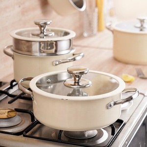Venta al por mayor de moda personalizada de colores de acero inoxidable 304 utensilios de cocina pintura de cerámica cazuela cocinar sopa caliente olla juegos de utensilios de cocina - Product Image 3