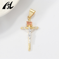 Collier à breloque en laiton plaqué or 14 carats bicolore, thème religieux, croix crucifix, petit pendentif avec strass en cristal, vente chaude