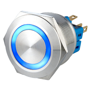 Interruptor de Botón Pulsador LED Industrial de 25mm 5A 1NO1NC Momentáneo 250V IP65 Impermeable de Acero Inoxidable con Anillo Plano Iluminado 24V - Product Image 3