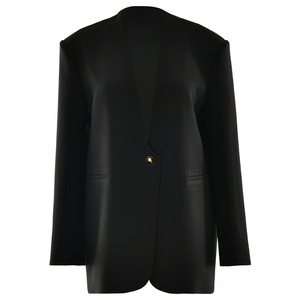 Blazer de manga larga de color liso para mujer, cuello en V, corte holgado, mezcla de lana, chaqueta de traje, prenda exterior elegante y a la moda - Product Image 5