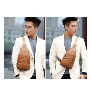 Huang Lei Men's Chest Bag PU Leather Waterproof Business Travel Crossbody Bag Solid Color Spring 2022 - Product Image 4