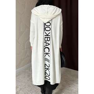 Cárdigan largo de punto blanco con capucha y estampado en la espalda para mujer, ropa informal, tela antipilling. - Product Image 2