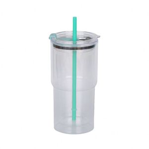 Vaso Térmico Personalizado de Plástico de Doble Pared con Aislamiento Antiescaldaduras, Transparente, para Viajes en Coche, con Pajita, de 20oz y 18oz, en Stock - Product Image 1