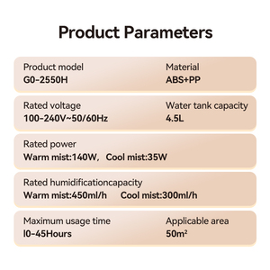 Penjualan langsung dari pabrik 4.5L pelembap udara ultrasonik anti-bocor layar sentuh kabut dingin dan hangat kapasitas besar dengan lampu malam - Product Image 6