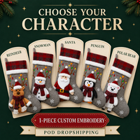 Chaussette de Noël en peluche 3D personnalisée avec personnage de Père Noël, broderie du nom de famille, service POD, directement au client