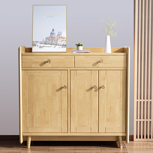 Nordic Solid Wood <b>Shoe</b> Cabinet Natural Color 3 Door Storage Living Room Entryway Cabinet - Product Image 1