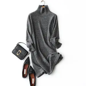 Long Sleeve Several Size Brown Cashmere Dress Pure Cashmere Sweater Dresses