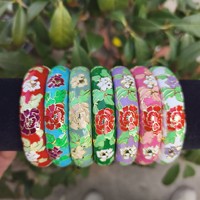 Bracelet manchette articulé vintage en émail cloisonné, motif floral coloré, fait main, esthétique, bijoux cadeaux