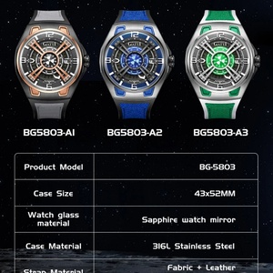 BG5803 Men Automatic Movement <b>Watch</b> Mechanical Wristwatch Fluororubber Leather Strap <b>Watches</b> for Men - Product Image 6