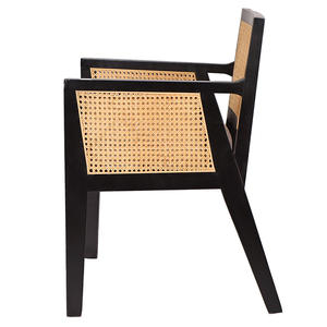 Meubles de salle à manger modernes de <span class=keywords><strong>style</strong></span> <span class=keywords><strong>scandinave</strong></span> Fauteuil de siège en tissu à cadre en bois de CAOUTCHOUC massif <span class=keywords><strong>Chaise</strong></span> de salle à manger à dossier en rotin - Product Image 3