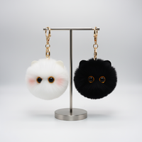 Pompom Schlüsselanhänger Katzenkopf Flauschiger Ball Schlüsselring Taschenanhänger Niedlich Kawaii Entzückend Großhandel Maßanfertigung OEM ODM