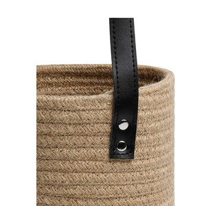 Cotton Rope Woven <b>Basket</b> Round <b>Wall</b> Mounted <b>Storage</b> <b>Basket</b> With Leather Strap <b>For</b> Home Decor And Organization - Product Image 1