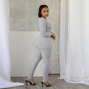 <span class=keywords><strong>Tute</strong></span> da donna e tutine tinta unita con scollo a V pagliaccetti a maniche lunghe pantaloni da donna - Product Image 3