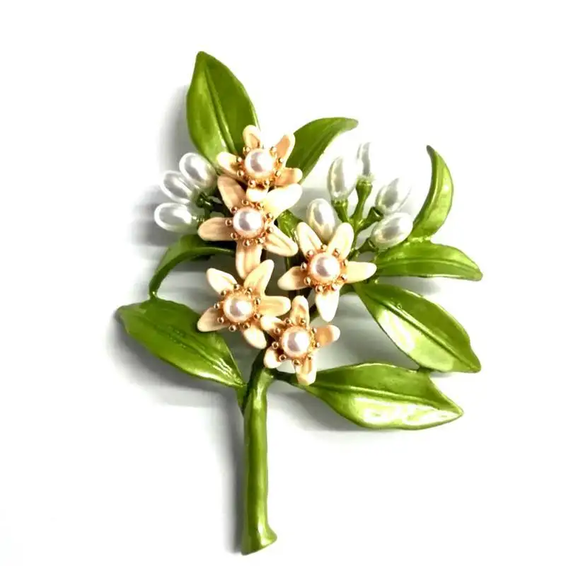 Wholesale Neroli Leaf Half Hole Artificial Pearl Green Antique Brooch for Women