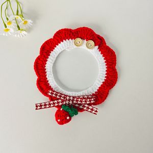 Cherry and strawberry red pet scarf, cat New Year collar, <b>dog</b> handmade knitted bib, cute accessory - Product Image 1