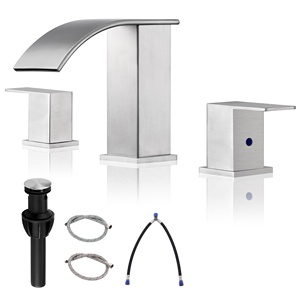 Grifos de lavabo AOWE de <span class=keywords><strong>3</strong></span> orificios con acabado cepillado, doble manija, montaje en cubierta, 8 pulgadas de separación, acero inoxidable 304, cerámica, modernos, 5 años de garantía, para dormitorio - Product Image 1