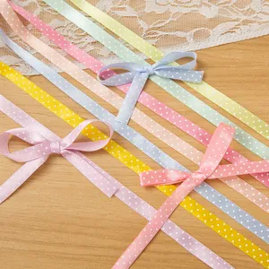 Cinta de satén con pequeños puntos de poliéster en colores pastel macaron para bodas, cumpleaños, flores, pasteles, bricolaje y lazos para el cabello - Product Image 4