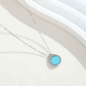 Collar con Colgante de Turquesa Natural Genuina S925, Unisex, Versátil, Estilo de Alta Gama, Cadena de Eslabones Plateada, Regalo Diario de Moda - Product Image 5