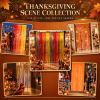 Rideau à franges en feuilles d'érable imprimées, rouge, orange, or, scintillant, pour Thanksgiving, 3,3x6,6 pieds, auto-adhésif, toile de fond