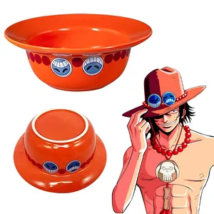 Luffy cangkir keramik, 3 gaya topi jerami Anime mangkuk keramik tiga saudara bentuk cangkir kopi Luffy Ace Sabo cangkir keramik untuk pesta