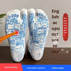 Chaussettes de thérapie des pieds de soins de santé d'équipage exclusives transfrontalières Diagramme de points d'acupuncture anglais pour le massage des méridiens Chaussettes de massage Homesole - Product Image 4