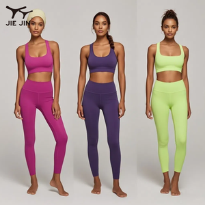 JIEJIN di alta qualità riciclato 2 pezzi quattro vie Stretch abbigliamento attivo allenamento donna Yoga calzamaglia tuta - Product Image 6