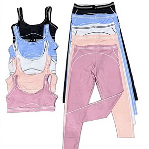 Women's Sporty 2-Piece <b>Set</b> Knitted Spandex Nylon Solid Color Breathable Full Length Skinny Fit Tops And Leggings All Seasons - Product Image 1