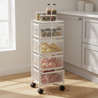 Étagère de rangement de cuisine rotative à 4 niveaux, en métal, avec paniers carrés en treillis, chariot à roulettes pour fruits et légumes, pour garde-manger