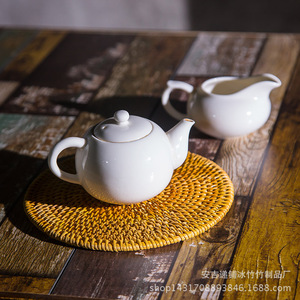Anji Handmade Rattan Coaster Round Tea Mat Traditional Chinese Style <b>Bamboo</b> Weaving <b>Table</b> Pad for Teapot Teacup - Product Image 4
